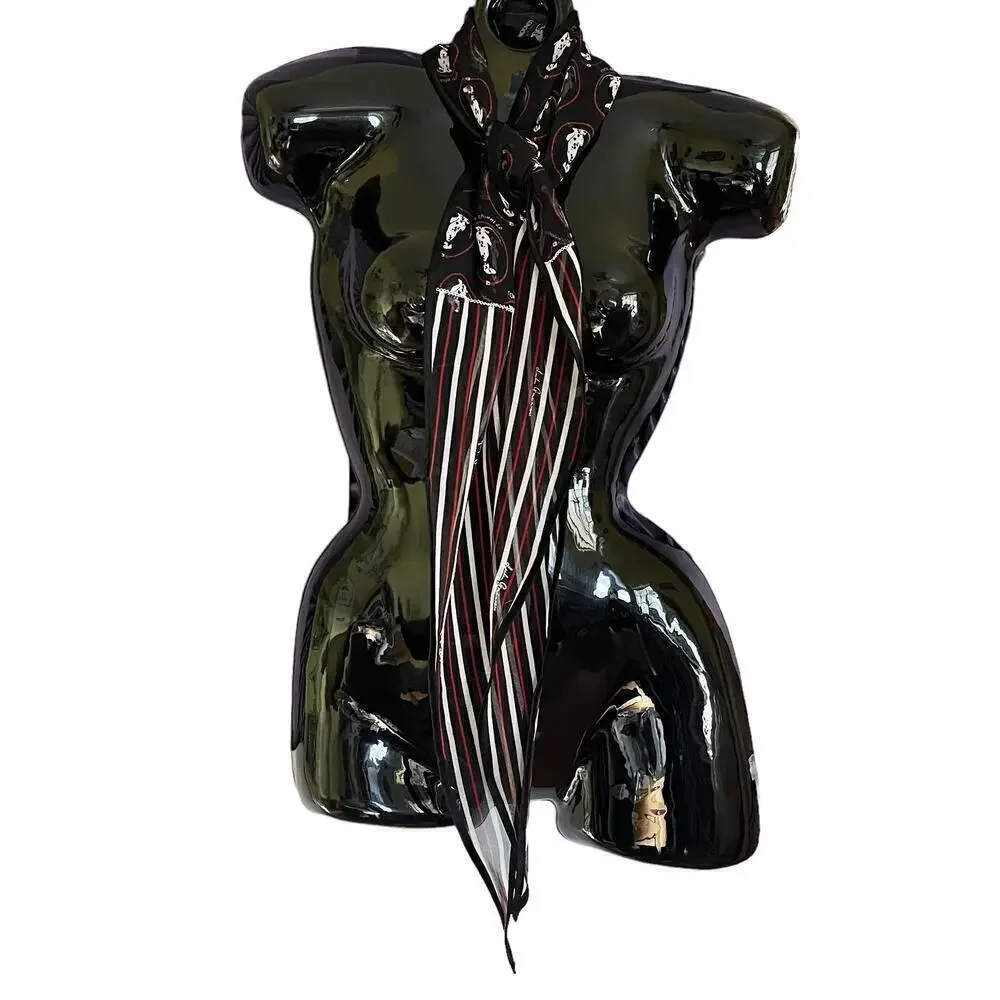 Lulu Guinness Dalmatian Dog Striped Silk Chiffon Triangle Diamond Scarf
